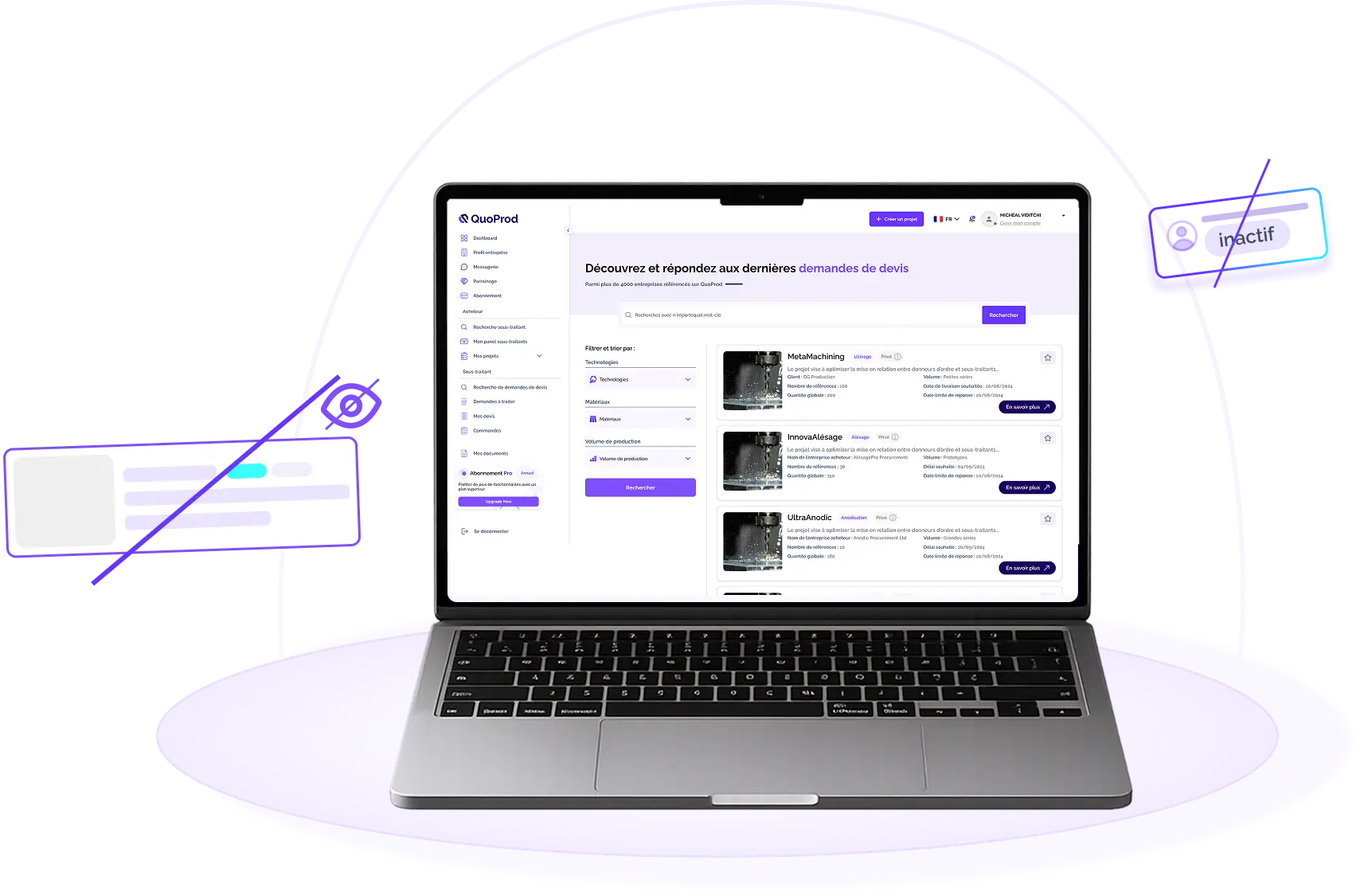 Interface QuoProd des opportunités pour les sous-traitants Interface QuoProd des opportunités pour les sous-traitants